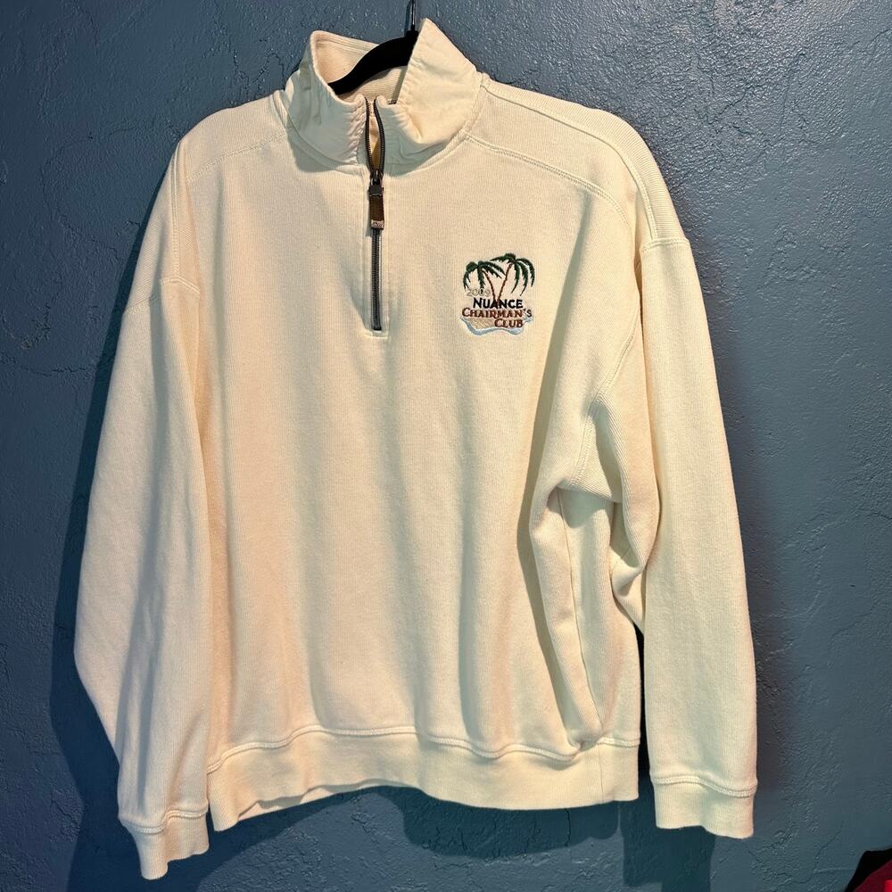 Tommy Bahama Large 1/4 Zip Cream Ivory Embroidered Nuance Chairman's Club Golf